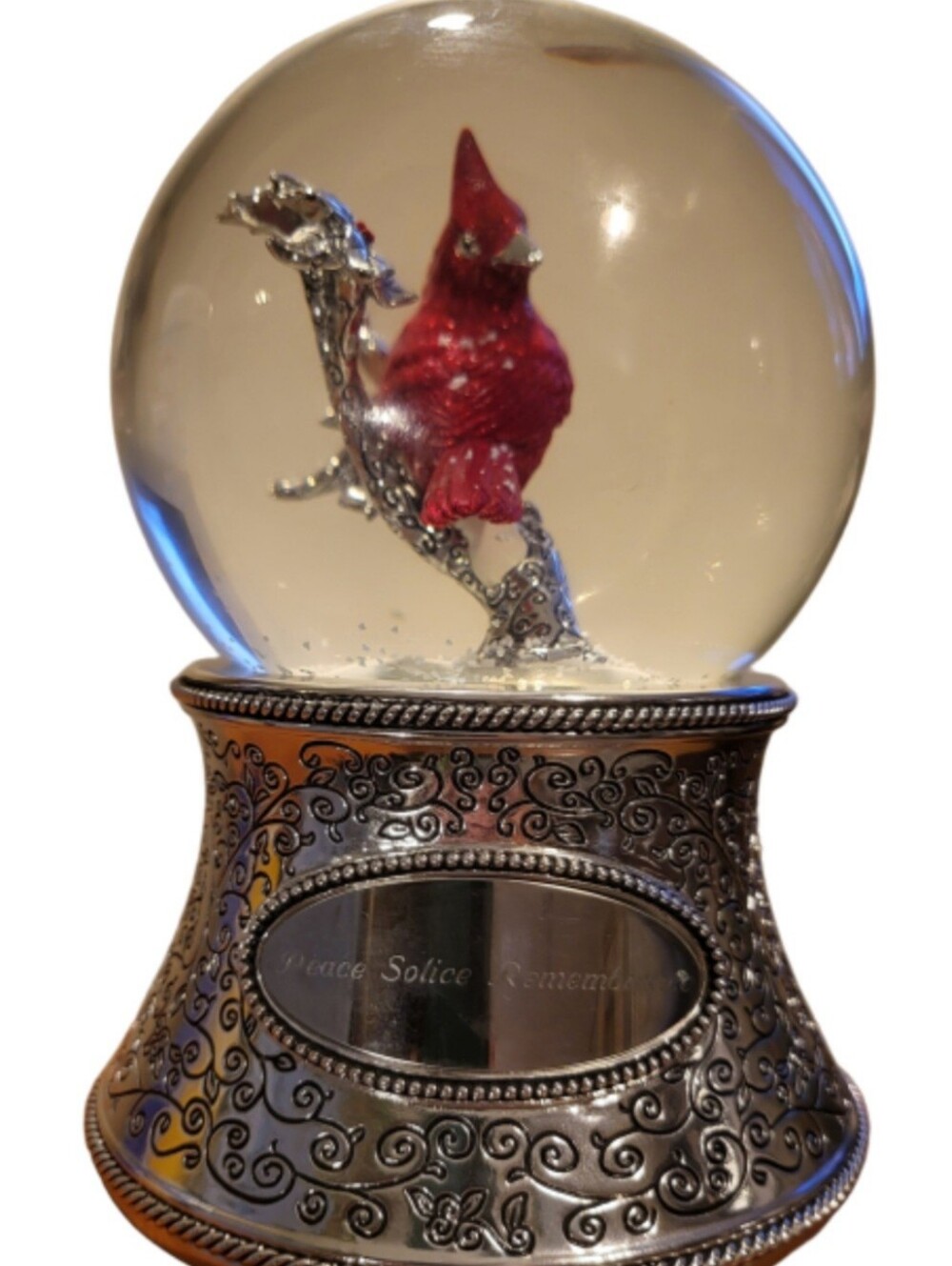 Things Remembered Silver and Red Cardinal Snow Globe